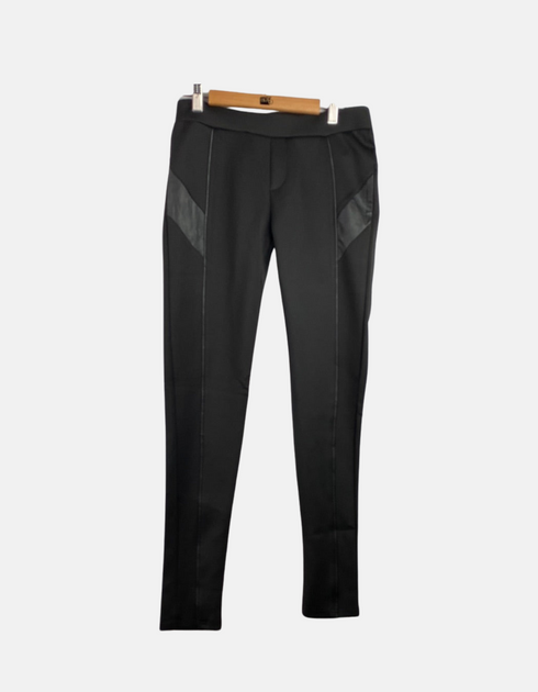 Women's Black Slim-Fit Leggings with Faux Leather Panels