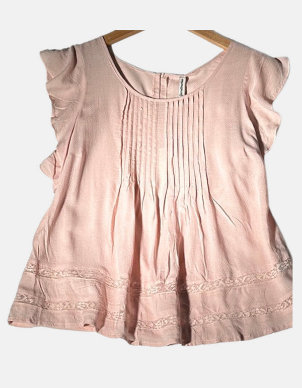 Peach Pleat and Lace Blouse