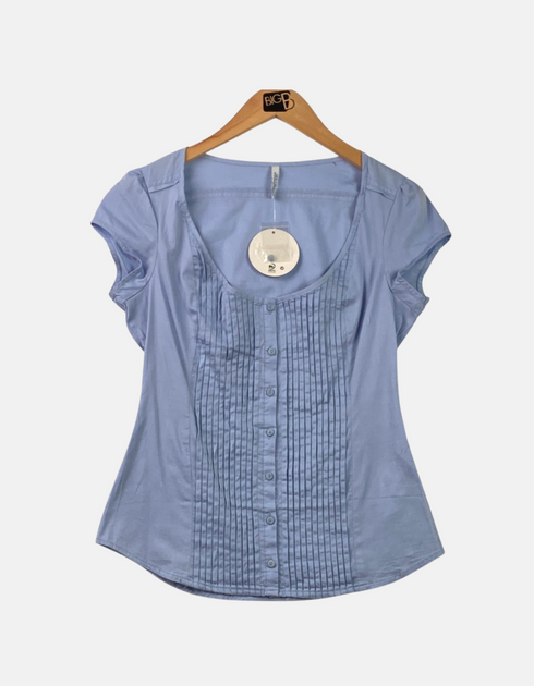 Light Blue Pintuck Button-Down Blouse