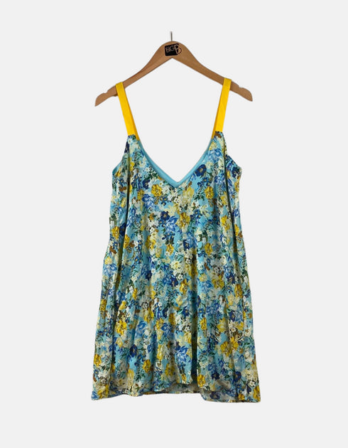 Floral Print Sleeveless Swing Dress with Yellow Straps