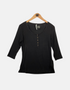 Black 3/4 Sleeve Henley Top with Button Details