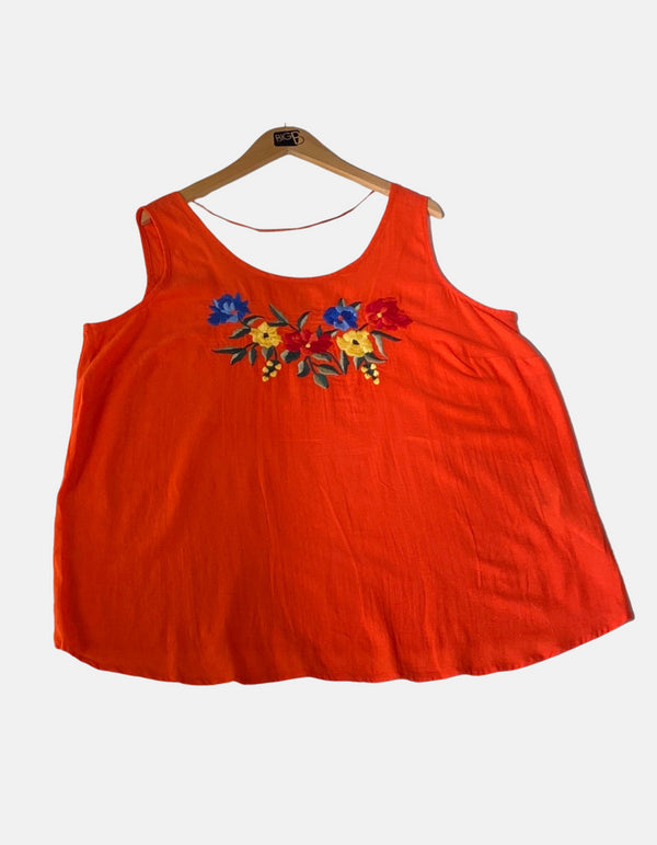 Orange sleeveless top with flower design FM