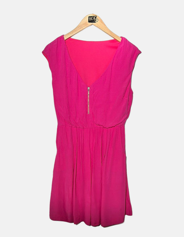V-Neck Fuchsia Dress with Front Zipper Detail