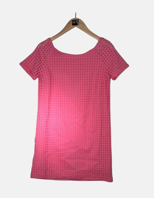 Pink Short-Sleeve Eyelet Dress
