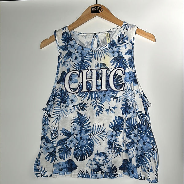 "Chic" Blue Floral Print Sleeveless Top