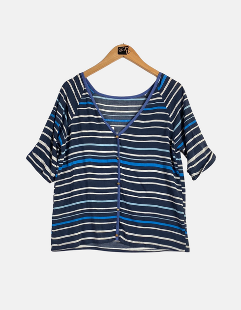 Navy and Blue Striped Button-Down Top