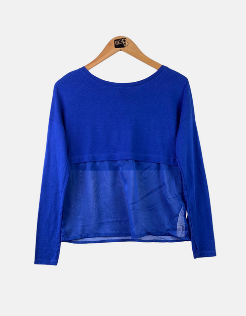 Sheer-Back Layered Long Sleeve Top in Royal Blue