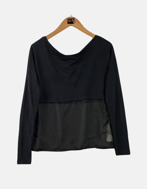 Black Sheer Panel Long-Sleeve Top