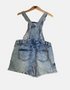 Distressed Denim Overall Shorts with Frayed Hem