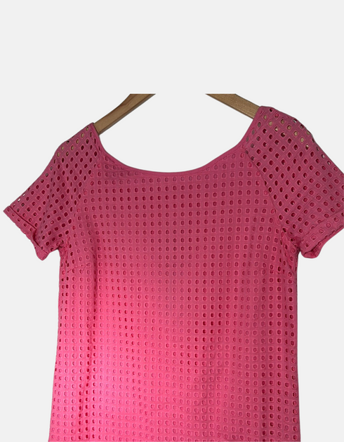 Pink Short-Sleeve Eyelet Dress