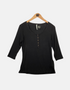 Black 3/4 Sleeve Henley Top with Button Details