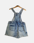 Distressed Denim Overall Shorts with Raw Hem