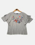 Grey T shirt with flower design on the front FM