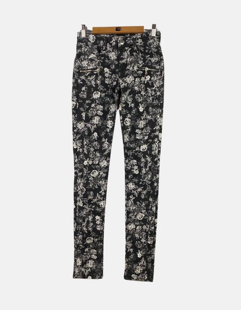 Women's Floral Print Skinny Pants with Zipper Accents