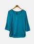 Teal 3/4 Sleeve Layered Hem Blouse