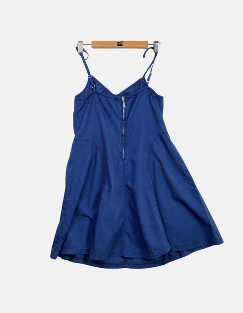 Blue A-Line Spaghetti Strap Dress with Front Zipper