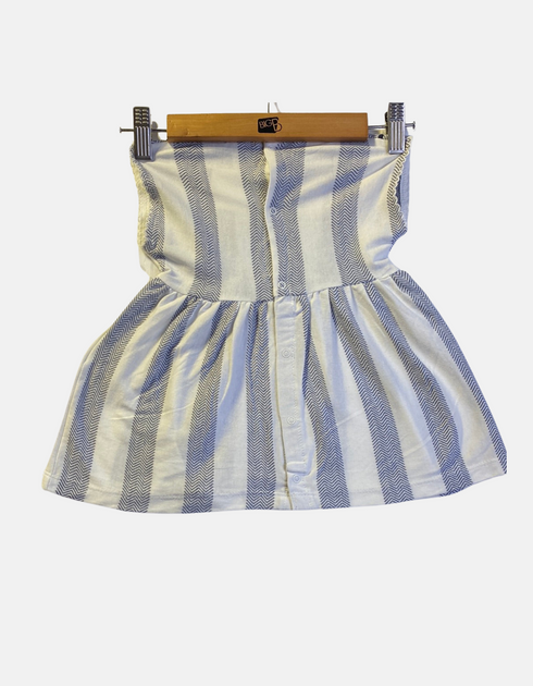 Baby Girls' Striped Sleeveless Dress with "Douce" Embroidery