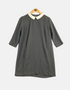 Classic Grey Dress with White Contrast Collar and 3/4 Sleeves