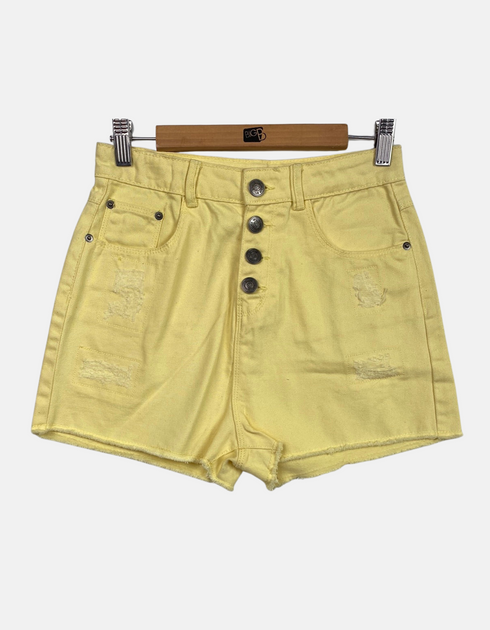 High-Waisted Distressed Denim Shorts for Women – Yellow
