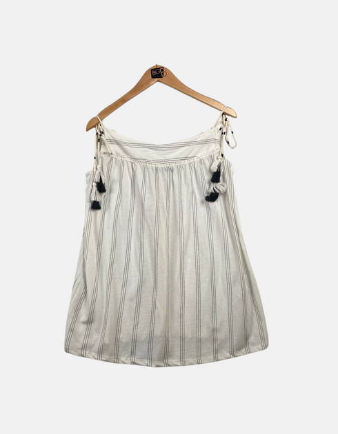 Boho Striped Off-Shoulder Dress with Tassel Details