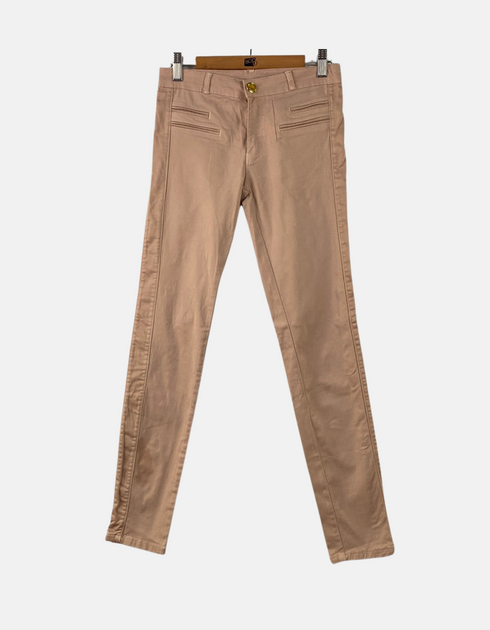 Beige Slim-Fit Trousers with Double Zipper Pockets