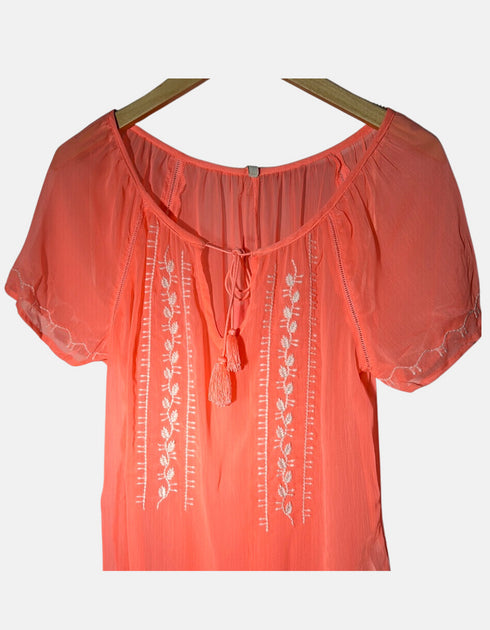 Coral Charm Peasant Blouse