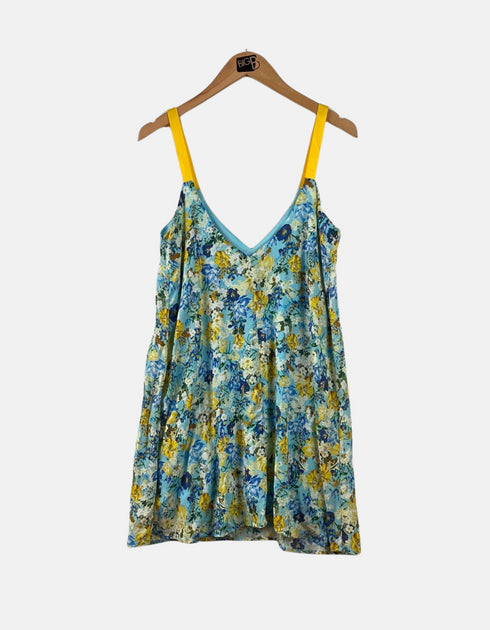 Floral Print Sleeveless Swing Dress with Yellow Straps