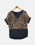 Leopard Print V-Neck Top with Black Contrast Hem