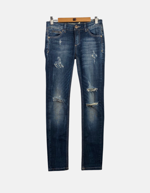 Distressed Slim-Fit Blue Denim Jeans