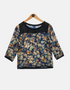 Navy Floral Print Blouse with Sheer Panel