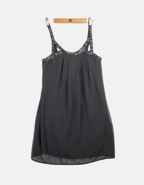 Elegant Black Sleeveless Dress with Embellished Straps