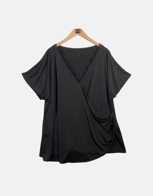 Women's Black Drape V-Neck Blouse
