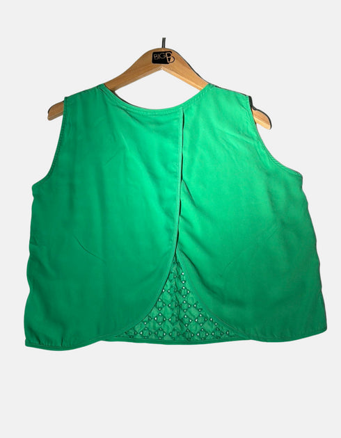 Green Sleeveless Eyelet Blouse