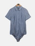 Blue Gingham Short-Sleeve Button-Up Bodysuit