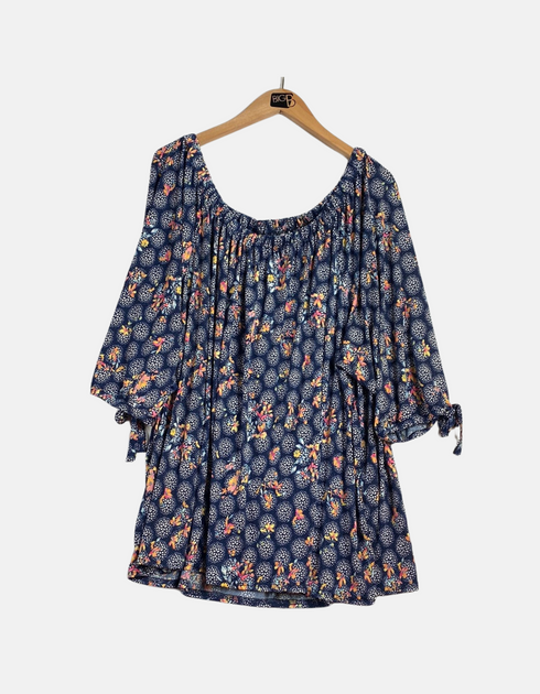Navy Floral Off-Shoulder Blouse