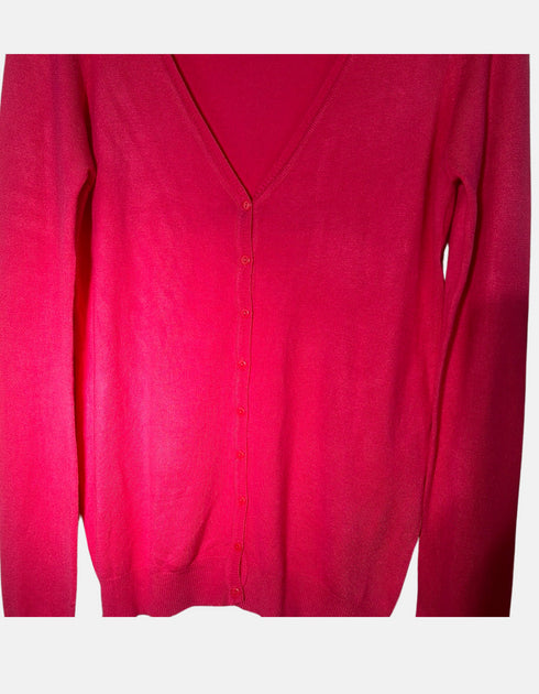 Vibrant Pink V-Neck Button-Up Cardigan