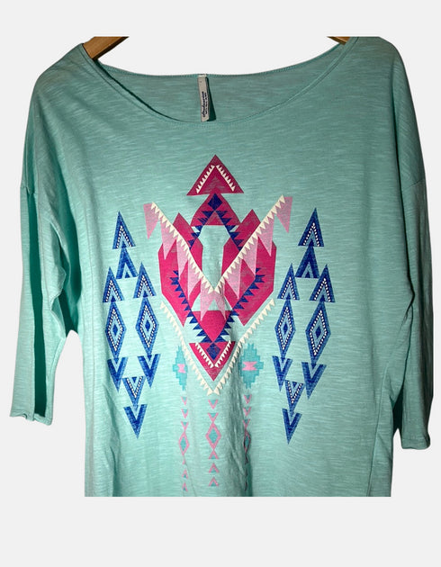 Aqua Tribal Print Top
