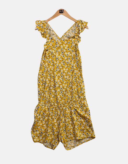 Yellow Floral Ruffle-Sleeve Romper
