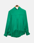 Elegant Emerald Green Button-Up Blouse with Long Sleeves