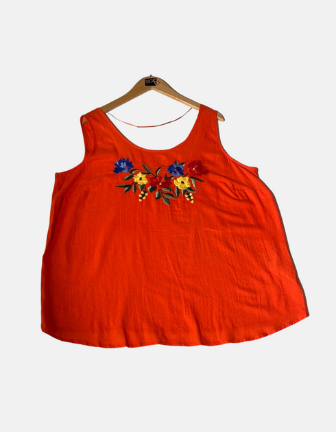 Orange sleeveless top with flower design FM