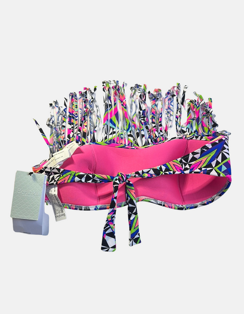 Fringe Bandeau Bikini Top with Geometric Print