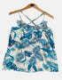 Tropical Blue Leaf Print Sleeveless Dress