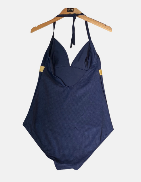 Navy Blue ladies swim suit with gold line FM