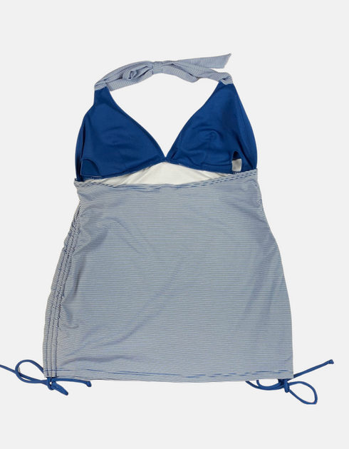 Striped Halter Neck Swim Dress with Ruched Sides