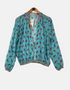 Women's Teal Feather Print Zip-Up Jacket