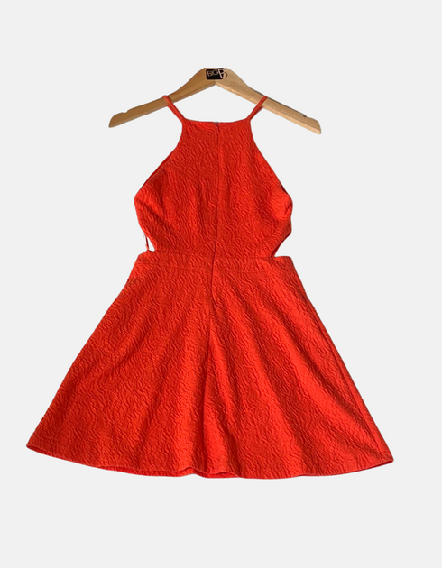 Halter-Neck Textured Red Dress