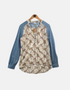 Floral Print Blouse with Chambray Sleeves and Keyhole Tie