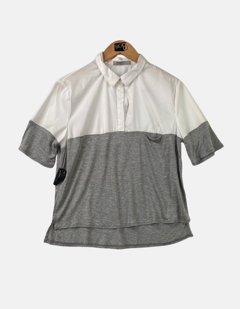 Two-Tone Collared Shirt with Rolled Sleeves