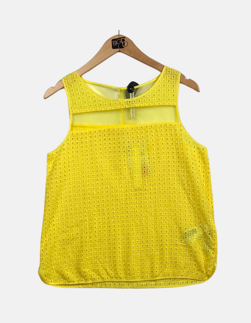 Bright Yellow Sleeveless Eyelet Top