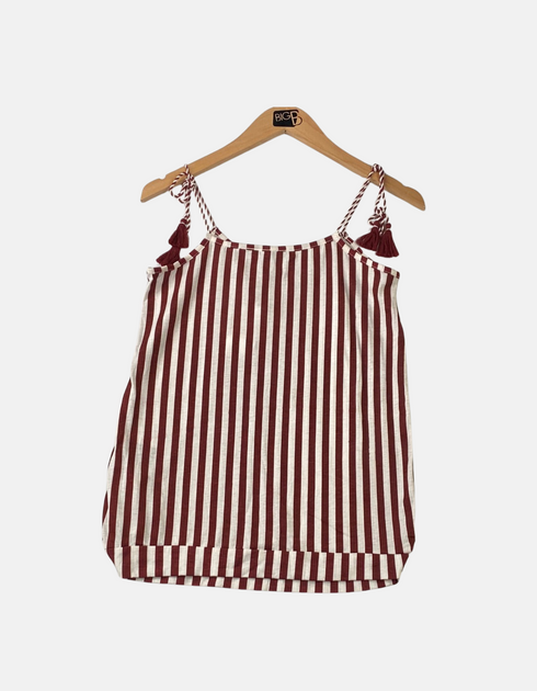 Red and White Striped Sleeveless Top with Tassel Ties